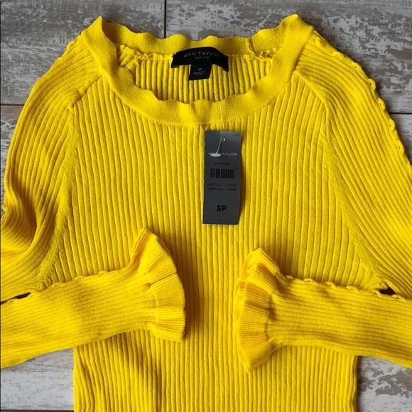 Ann Taylor Sweaters - Ann Taylor Ruffle Sleeve Yellow Rib Sweater.1924